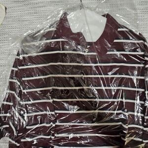Men's Striped Polo Shirt - Maroon and White